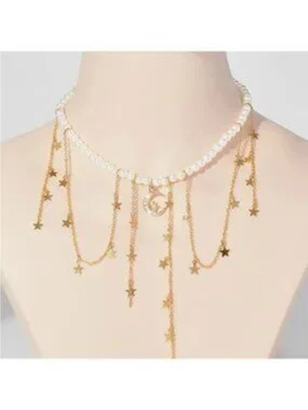 GOLD 3/$30 Faux Pearl Rhinestone Moon Star Necklace